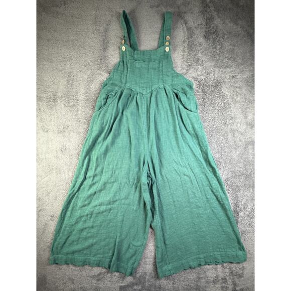 Free People Pants - Free People Sugar Magnolia Green Overall Super Wide Leg Crop Jumpsuit L Knit Cot